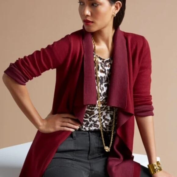 Cabi Maroon Open Front Cardigan Sweater #3479 Size XS - Picture 2 of 10